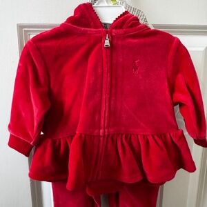 Ralph Lauren Baby Girls Velour Hoodie and Jogger Pants, 2 Piece Set NWT Size: 3M